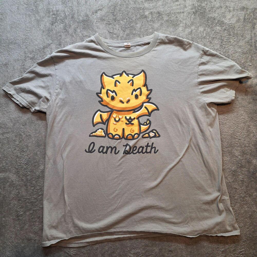 Anvil Dragon I Am Death Shirt Mens XL Gray Cartoon Fantasy Graphic T-Shirt